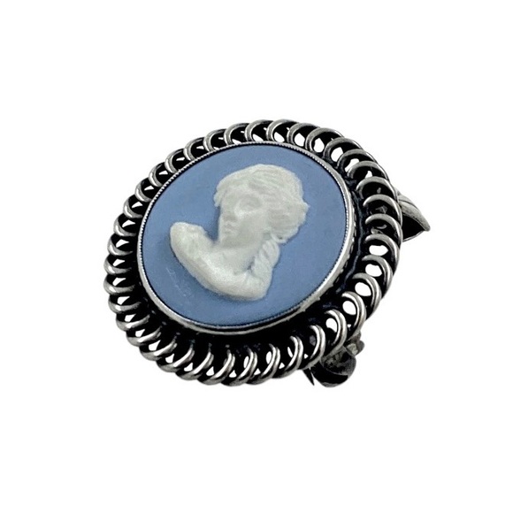 SOLD❤️ 1950’s  John L. Lauritzen Denmark Brooch Pendant Wedgwood Blue Cameo 925 - Picture 2 of 12